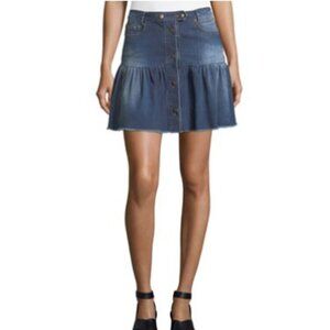 RED Valentino Women's Stone-Washed Button-Front Ruffle Denim Skirt Size 2